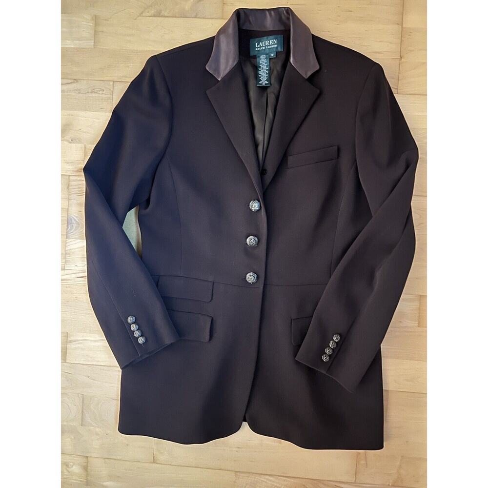 Ralph Lauren Equestrian Horse Buttons Brown Wool Leather Collar Blazer Jacket 6